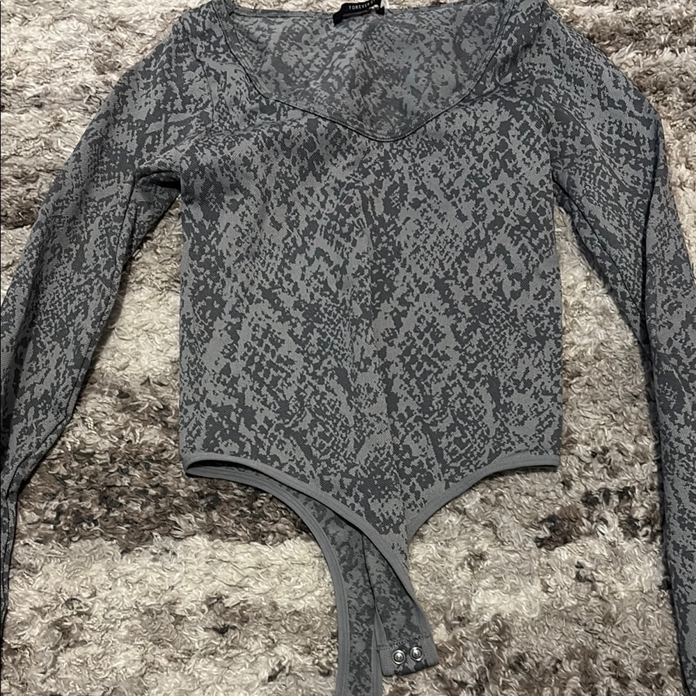 Forever21 Gray Snake Print Bodysuit